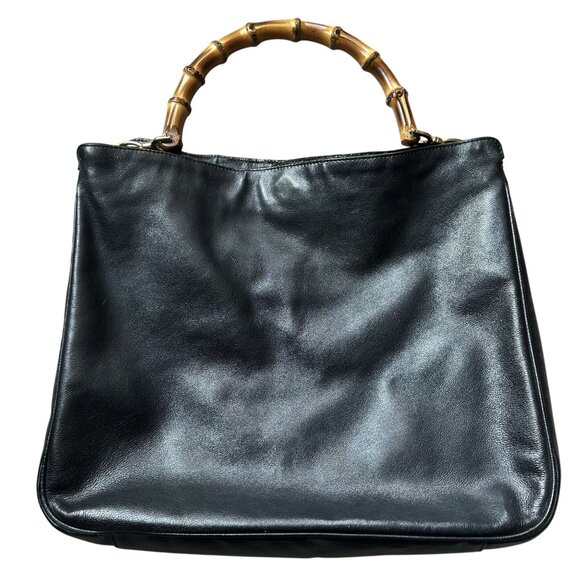 GUCCI Bamboo Black Leather Satchel  - Large Gucci! - Picture 1 of 13